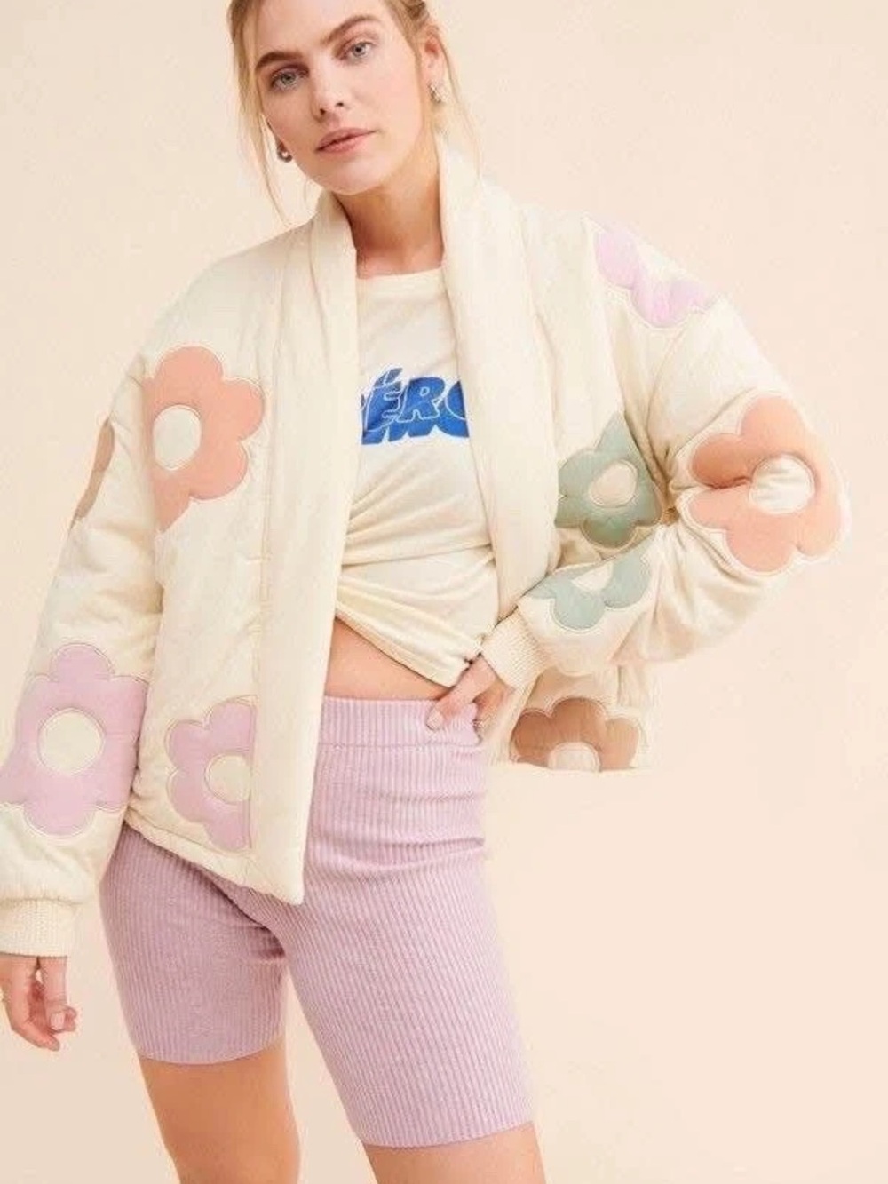Free People Blank NYC Quilted Floral Bath Jacket Sz XS - Picture 4 of 10